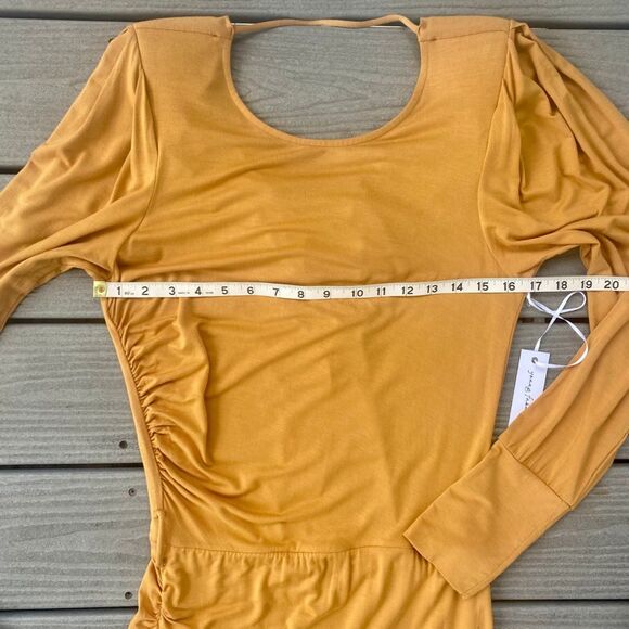 Young Fabulous & Broke Marigold Yellow Midi Drape Ruched Dress Backless Large - Picture 9 of 14